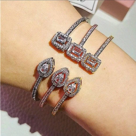 Snake Pear Sterling Silver Zircon Adjustable Bangle - Picture 2 of 9